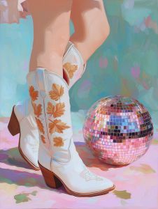 40x50cm Mounted Print :  Disco Cowgirl Boots