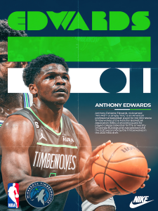 AG201 : 40x50cm Mounted Print : Anthony Edwards - Timberwolves