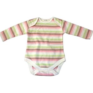 CBL12 : chillibaby cotton girls long arm body suit - pink w/green &choc stripes