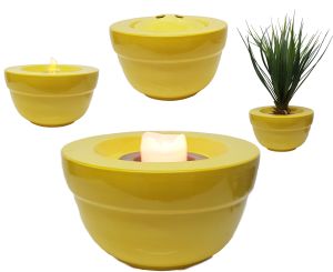FlamcL14: Large round ceramic candle holder / planter - yellow