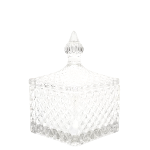 Small Square Derrick diamond embossed glass jar - Clear