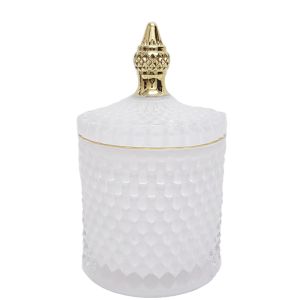 gcc16GL-WH : Large Regina Gold Vintage jar - White (NOT DISHWASHER SAFE)