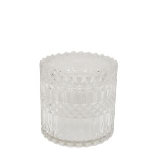 gcc1708-CL : Large Salah embossed cylindrical glass jar - clear