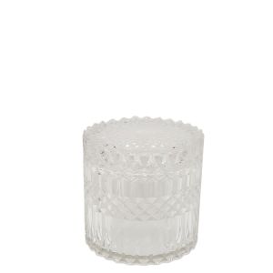 gcc1708s-CL : Small Salah embossed cylindrical glass jar - clear 