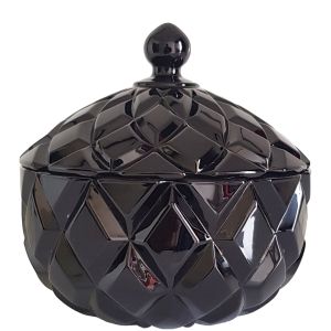 gcc39L-BK1 : Large Grace crystal glass jar w/ diamond embossed pattern - Gloss Black 