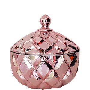 gcc39L-CP : Large Grace crystal glass jar w/ diamond embossed pattern - Rose Gold Copper Wash 