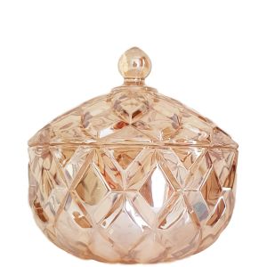 gcc39L-GO : Grace crystal glass jar w/ diamond embossed pattern - Large : Opaque Gold