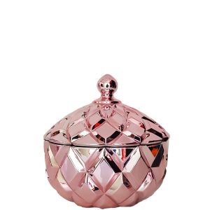 gcc39S-CP : Small Grace crystal glass jar w/ diamond embossed pattern - Rose Gold Copper wash