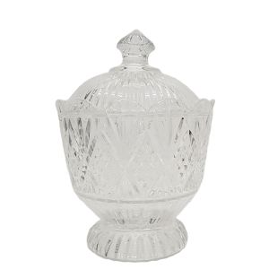 Harrod crystal glass jar w/ footed stem diamond embossed pattern - Clear 