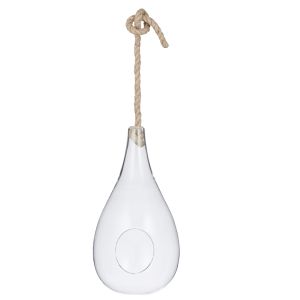 gt26m : Flat Bottom Tatum teardrop glass vase w/rope handle  - Medium  