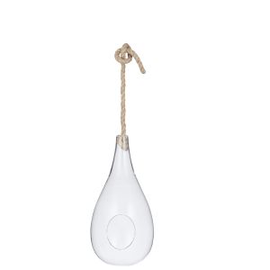 Flat Bottom Tatum teardrop glass vase w/rope handle - Small 