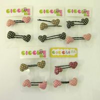 Cotton heart shape w/polkadot pattern bobby pin set/4