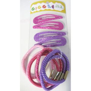 pink & purple glitter hair clip & tie set