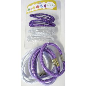 silver & purple glitter hair clip & tie set