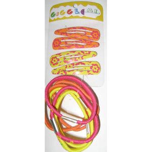 orange & yellow floral pattern hair clip & tie set