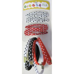 white & red spotted pattern hair clip & tie set