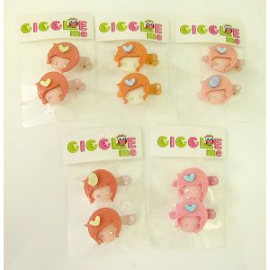 Girls head w/ heart & diamante eyes hair slide set/2