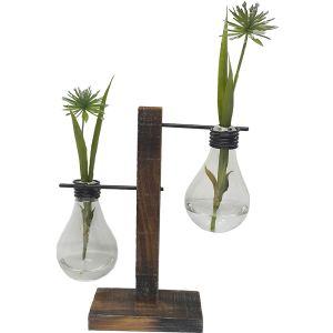 JK37-18 : Propagation station / Wooden holder light bulb vase - double 