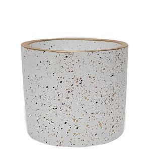 LS728B-W : Lars speckled round cement planter pot - H14cm - White **SOLDOUT**