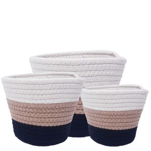 MJ-17WL : Set/3 Martha Cotton Woven V-shape container pots - tri-color black