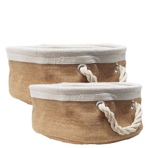 MJ-NB01 : Set/2 Napa Linen Round Storage basket w/rope handle - natural