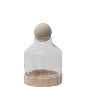 Hans Glass Atrium with Wooden Base & Ball - Varnished Gloss Finish (H25cm) 
