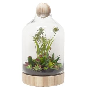 MV039-1V : Hans Glass Atrium with Wooden Base & Ball - Varnished Gloss Finish (H48cm) 