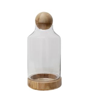 MV039-29V : Hans Glass Atrium with Wooden Base & Ball - Varnished Gloss Finish (H38cm)