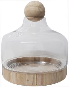 MV039-V_01 :Hans Glass Atrium with Wooden Base & Ball - Varnished Gloss Finish (H32cm) -  **SECOND - SCRATCH/ CHIP/ MARKS**