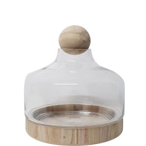 MV039-V : Hans Glass Atrium with Wooden Base & Ball - Varnished Gloss Finish (H32cm) 