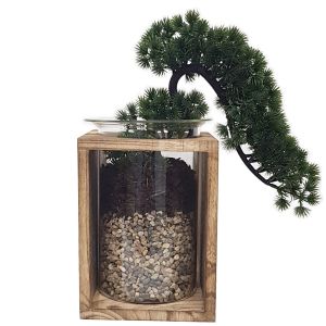 MV2080-1 : Erik wooden base glass vase planter - small **SECOND - SCRATCH/ CHIPS /MARKS**