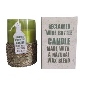 rbc01 : Recycled wine bottle candle w/rope wrap (french vanilla) **SOLDOUT**