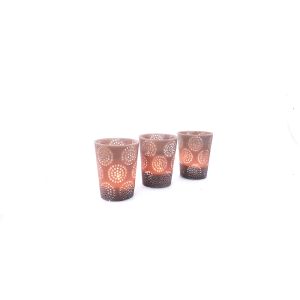 RH02C-T : Large resin cup candle holder eclectic circle pattern - taupe
