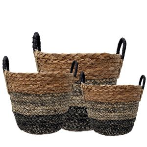 SG-LY008 : Set/3 Jacob V-shaped Round Storage basket w/handles - 3-tone: natural, grey, charcoal 