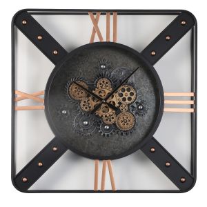 71cm Square Trafalgar Exposed Gear Movement Wall Clock - Black w/Gold 