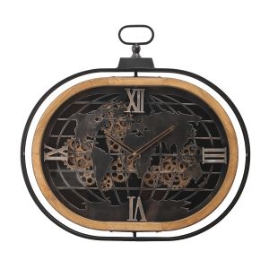 D72cm Oval Atlas Columbus exposed moving gear Wall Clock - - Natural w/black 