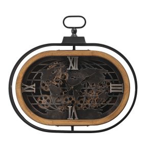 D60cm Oval Atlas Columbus Exposed Moving Gear Wall Clock - - Natural w/black 