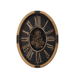 D72cm Oval Atlas Columbus Exposed Moving Gear Wall Clock - - Natural w/black 