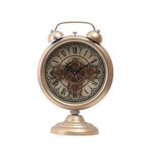 Eddison Bell Exposed Moving Gear Clock on footed stand - Metallic Gold Wash