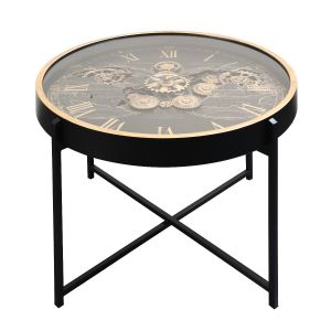 2 in 1 D65cm Round Vasco Map moving cogs wall clock side table - Black w/gold