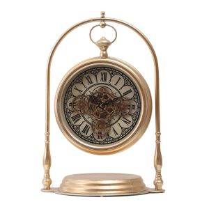 H67cm Marrakesh Arch Exposed Moving Gear Table Clock - Metallic Gold Wash