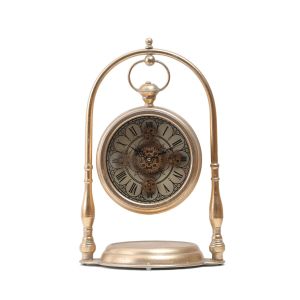 H47cm Marrakesh Arch Exposed Moving Gear Table Clock - Metallic Gold Wash 