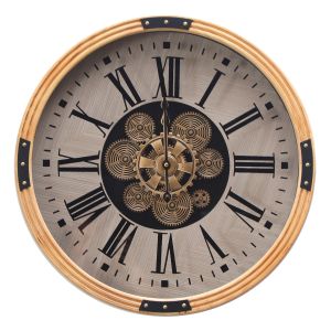D54cm Round Arlington Wooden moving cogs wall clock - Natural w/black **AVAILABLE LATE JULY 2025**