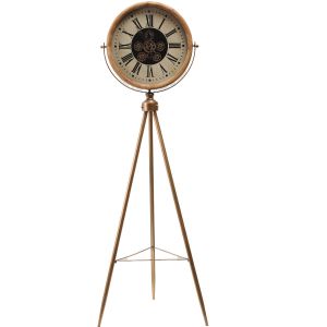D55cm Round Vermont Tripod Exposed Moving Gear Clock - - Natural w/Gold