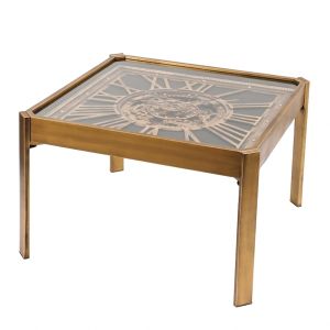 2 in 1 85cm Square Roma moving cogs wall clock coffee table - Gold & Silver