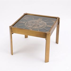 2 in 1 65cm Square Roma moving cogs wall clock coffee table - Gold & Silver