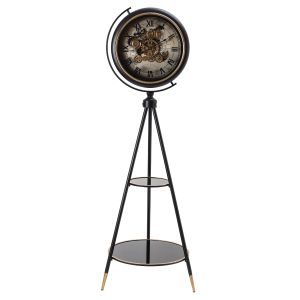 H193cm Tripod Marco Map Industrial Exposed Moving Gear Clock - Black w/Silver