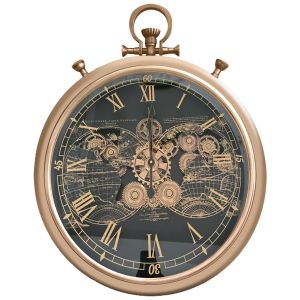 D53cm Round Vasco Map FOB stopwatch Industrial moving cogs wall clock - Gold w/Black