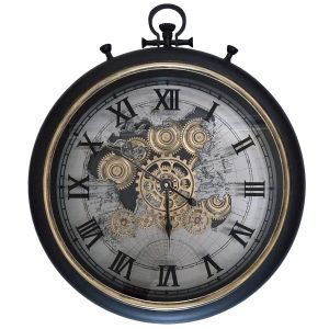 D53cm Round Marco Map FOB stopwatch Industrial moving cogs wall clock - Black w/Silver