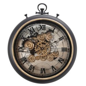 D53cm Round Marco Map FOB stopwatch Industrial moving cogs wall clock - Black w/Silver